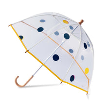 Lade das Bild in den Galerie-Viewer, Kids transparent dome umbrella - POLKA DOTS - navy/yellow
