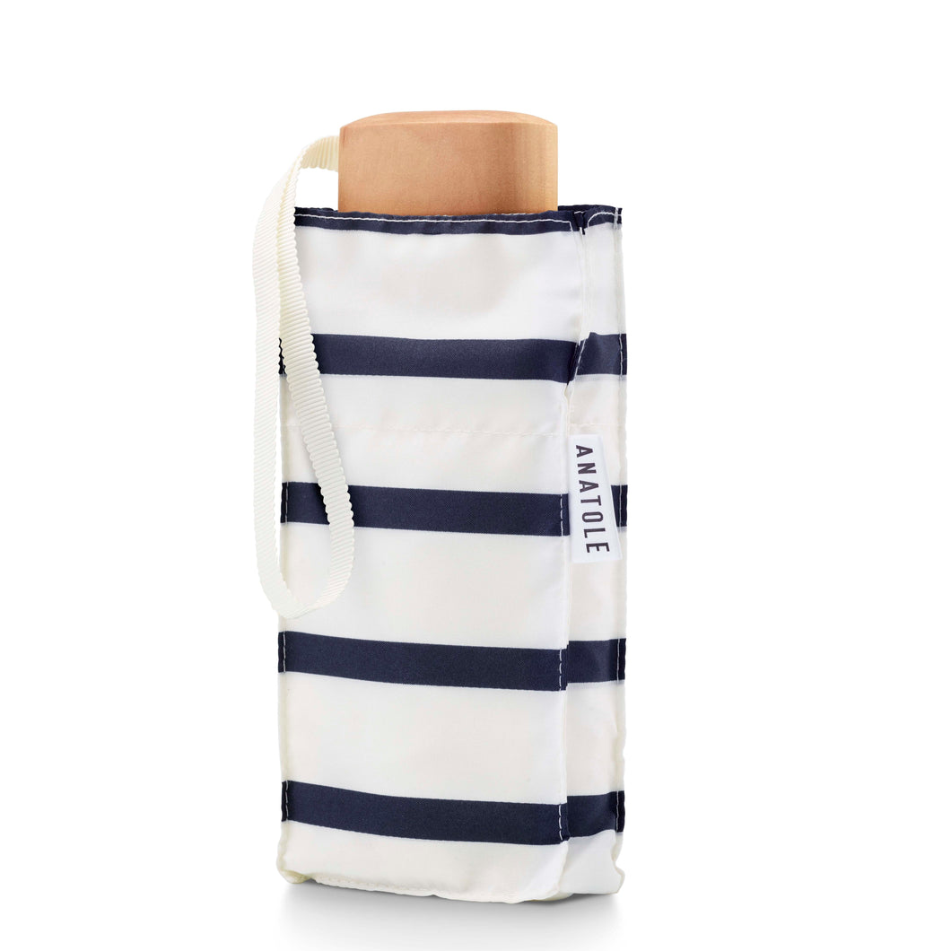 ANATOLE folding umbrella - Henri - navy stripes on ivory background