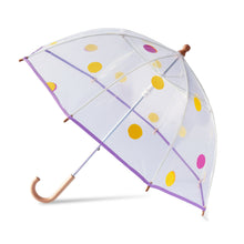 Lade das Bild in den Galerie-Viewer, Kids transparent dome umbrella - POLKA DOTS - yellow/lilac
