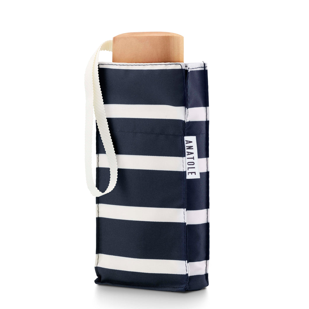 ANATOLE folding umbrella - Pablo - ivory stripes on navy background