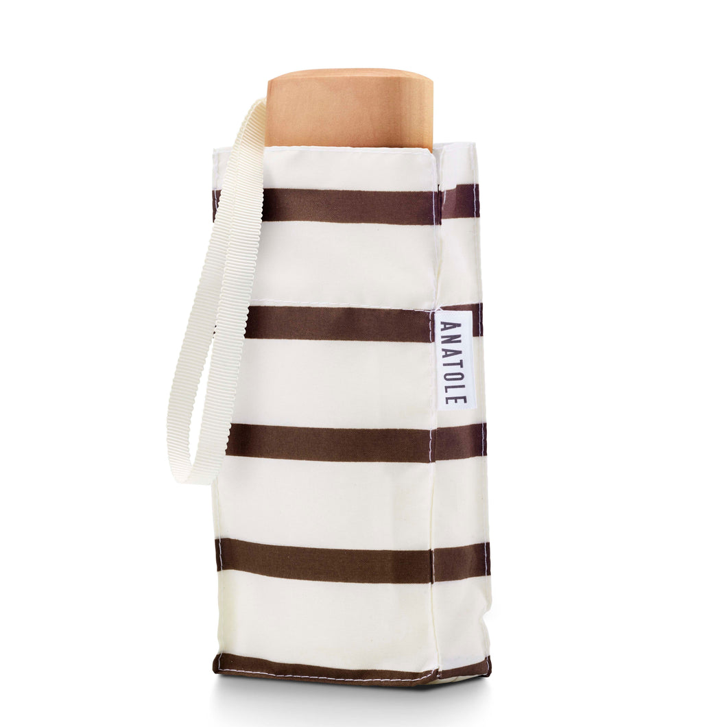 ANATOLE folding umbrella - Lazare - caramel stripes on ivory background