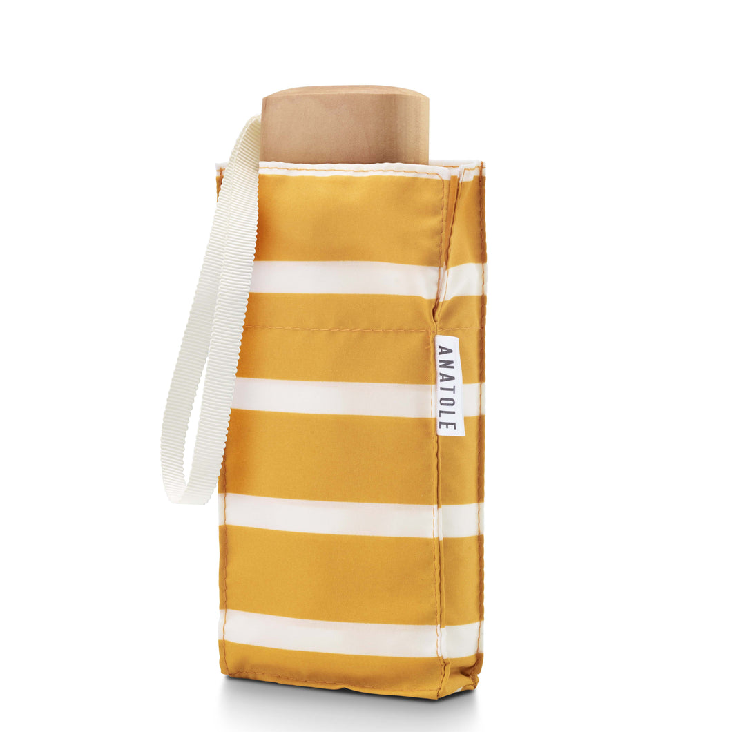 ANATOLE folding umbrella - Gabin - ivory stripes on yellow background