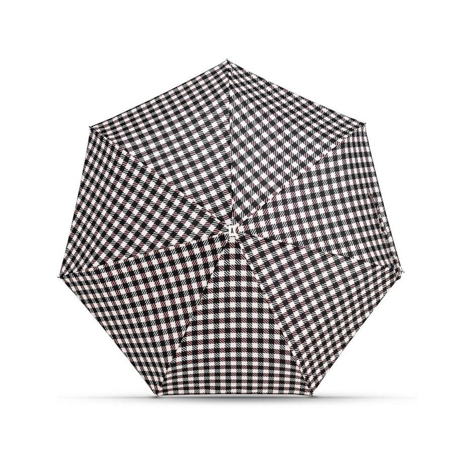 ANATOLE folding umbrella - Bloomsbury - black and coral pink gingham