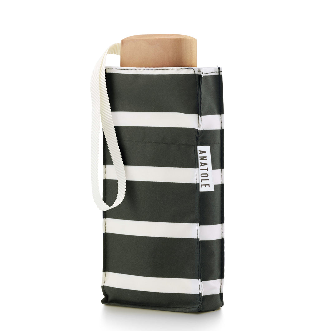 ANATOLE folding umbrella - Charles - ivory stripes on khaki background