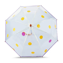 Lade das Bild in den Galerie-Viewer, Kids transparent dome umbrella - POLKA DOTS - yellow/lilac
